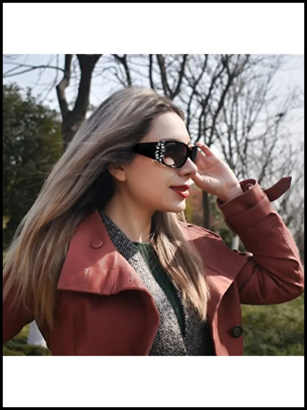 Polarized Oval Rhinestone Bling Sunglasses for Women UV Protection